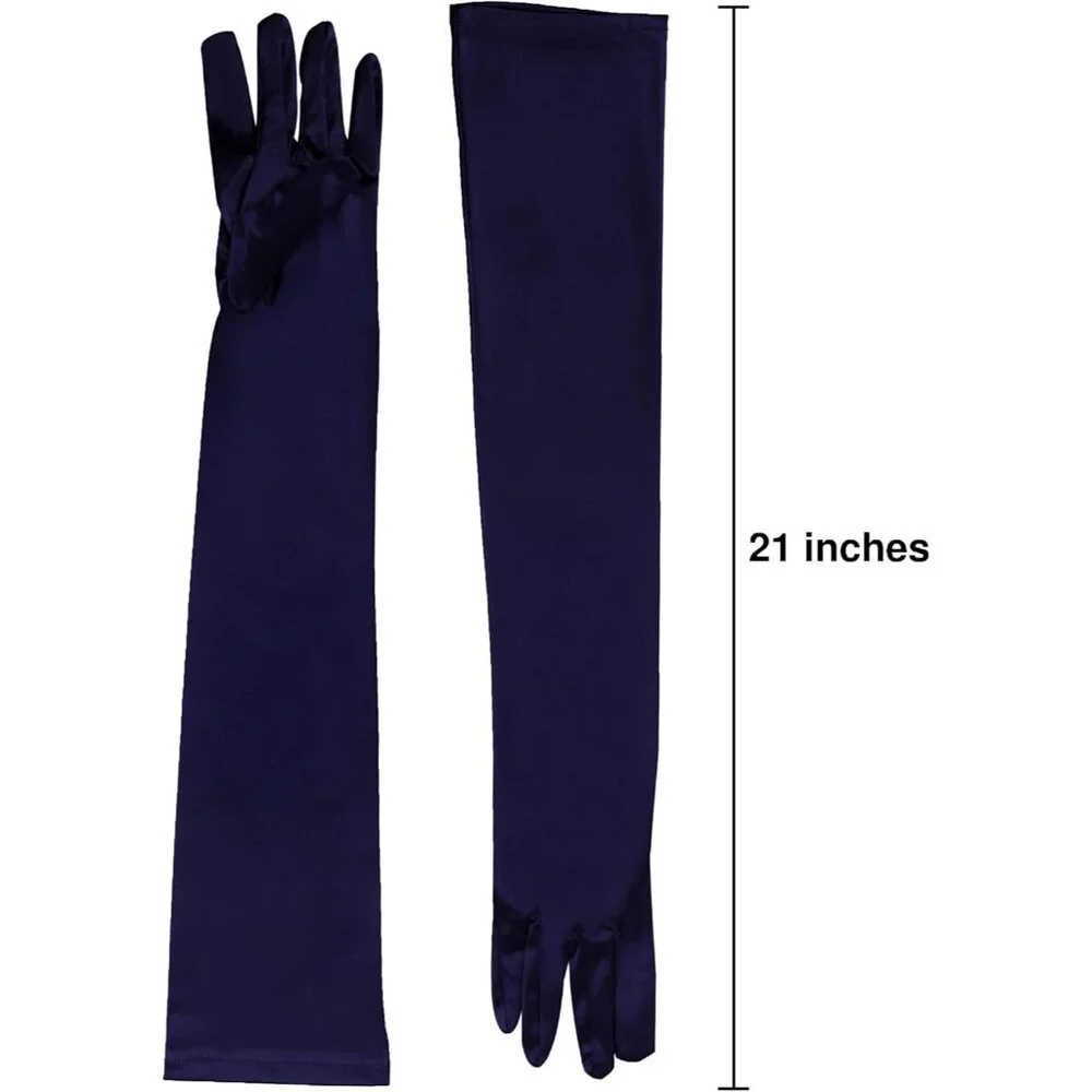 Women's Evening Navy Long Satin Gloves Elbow Length Formal Party Prom Wear